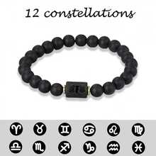 欧美跨境热销网红佛珠弹力手链十二星座黑色磨砂黑玛瑙串珠情侣款