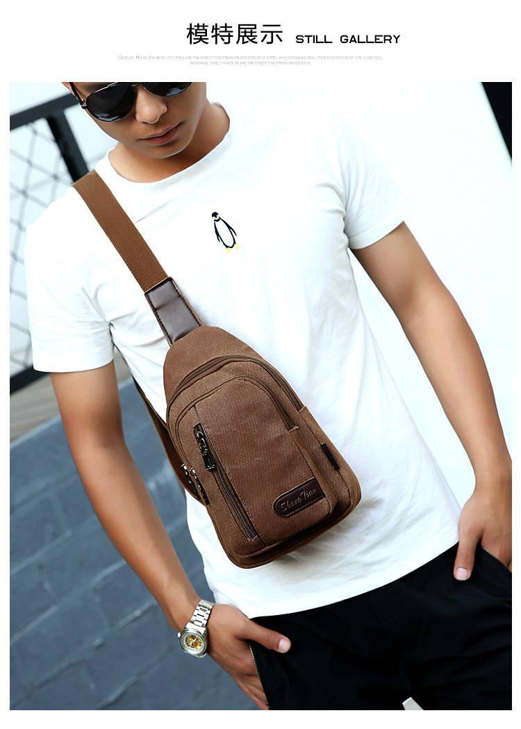 New men's chest bag, casual sports single-shoulder canvas bag, construction site work wear-resistant crossbody bag, cross-border wholesale bag undefined