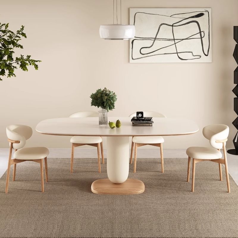 Beiji cream style wood color Rock plate dining table and chair combination Nordic home small apartment solid wood oval dining table