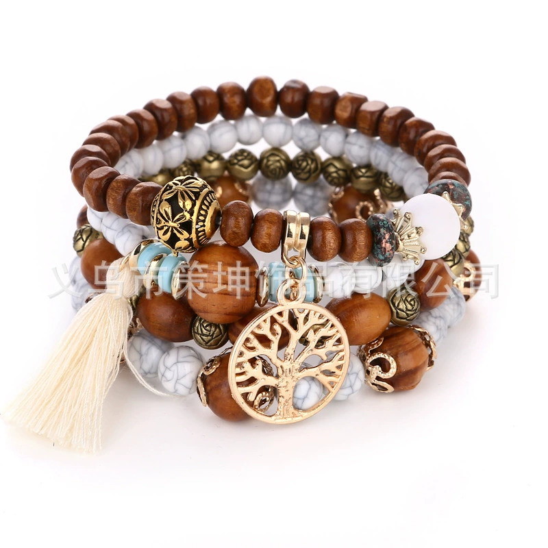 Ethnic elastic beaded bracelet, boho style, ethnic style, (Physicals)