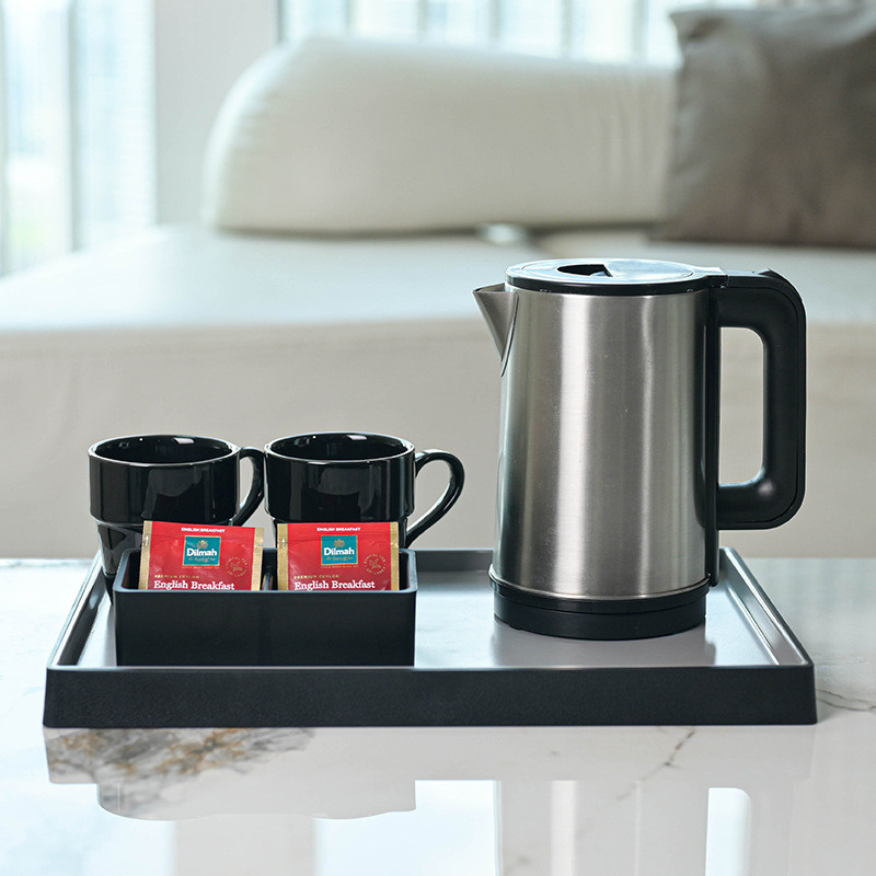 Honeyson nuevo set de bandeja de hervidor de agua eléctrica, bandeja de bienvenida para habitaciones de hotel, hervidor de agua apagado automático