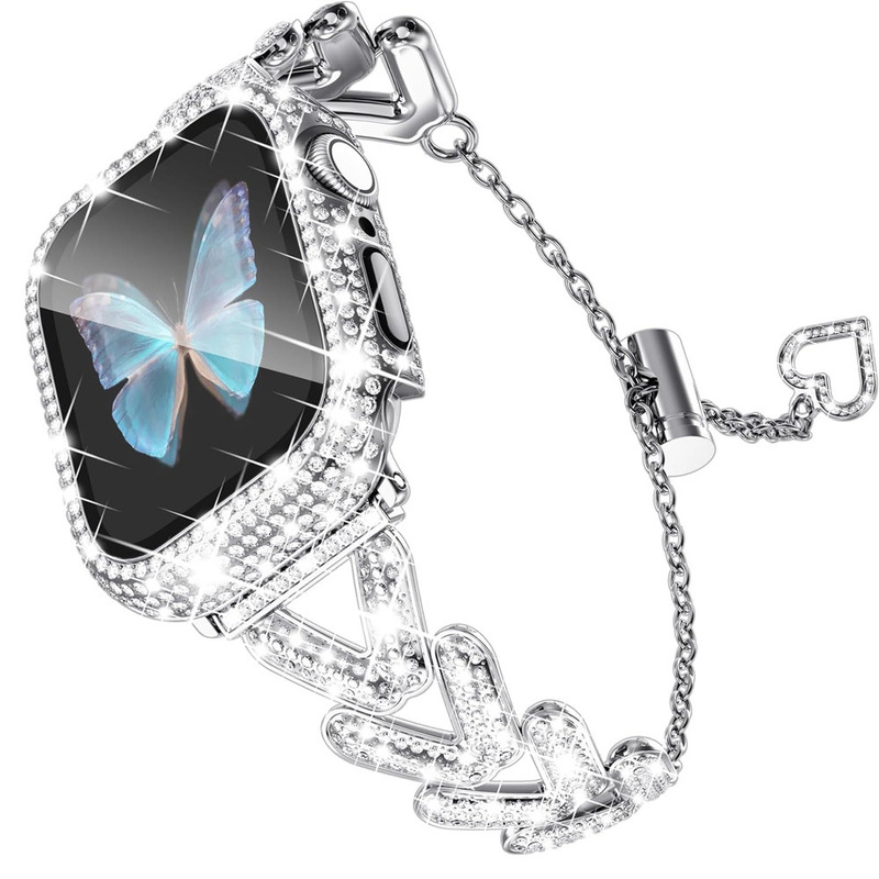 Suitable for Applewatch10-1 Full Range of V-Shaped Metal Diamond Bracelet Watch Strap Cross-Border