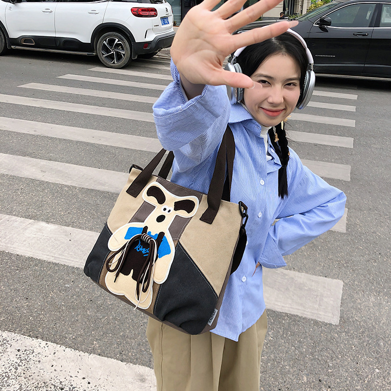 Cute Puppy Large Capacity Commuter Crossbody Bag Retro Contrast Color Portable Tote Bag Class Tutoring Sail Shoulder Bag Cute Puppy Large Capacity Commuter Crossbody Bag Retro Contrast Color Portable Tote Bag Class Tutoring Sail Shoulder Bag
