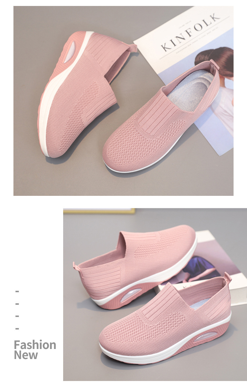 Women's New Spring Autumn Models, Fly-knit Mesh Slip-on Socks, Thick-soled Casual Shoes, Breathable And Lightweight_vogvips.com