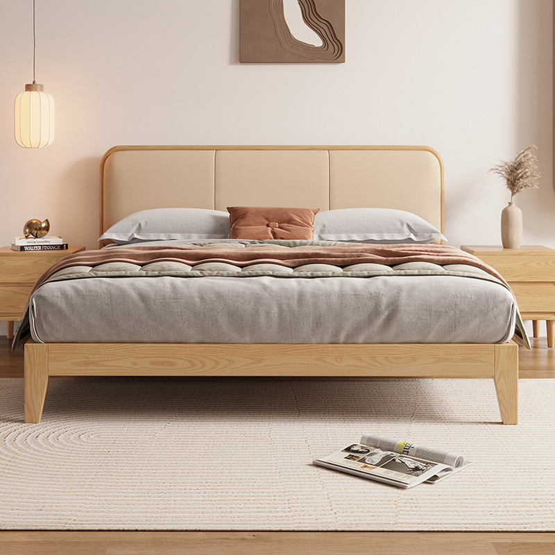 Nórdico cama de madera maciza moderna simple paquete suave 1,8 metros 1,5 metros ceniza Wabi-Sabi Red Net rojo doble dormitorio principal cama