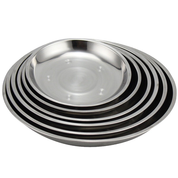 Customized Stainless Steel Dish Plate, Fruit Dinner Plate, Thickeneded Round Dish Dish, Household Barbecue Plate Set, Fish Plate, Cold Leather Plate
