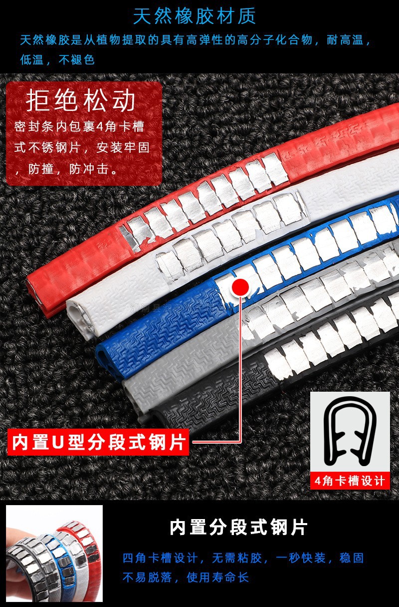 车门防撞条,骨架包边密封U型装饰条,机械钣金汽车装饰防划伤橡胶条