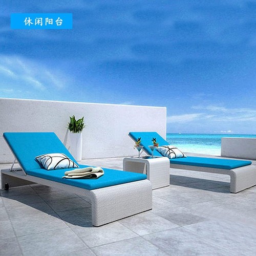 Outdoor reclining chair, patio balcony rattan leisure bed, beach chair, swimming pool hot spring spa club rattan lounge chair