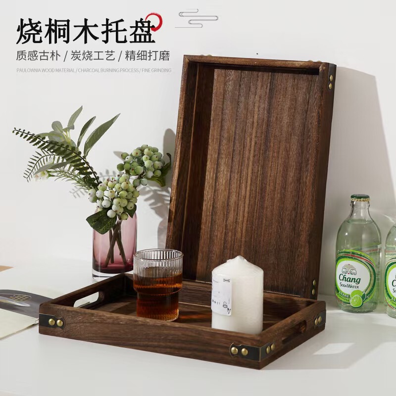 Charcoal-Grilled Paulownia Wood Tea Tray, Japanese-Style Rectangular Household Tea Set Tray, Light Luxury Solid Wood Tea Snack Tray, Storage and Presentation Tray Charcoal-Grilled Paulownia Wood Tea Tray, Japanese-Style Rectangular Household Tea Set Tray, Light Luxury Solid Wood Tea Snack Tray, Storage and Presentation Tray