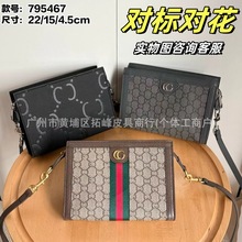 跨境批发GG欧美时尚单肩斜挎包经典满印老花Logo手拿包帆布拼皮女