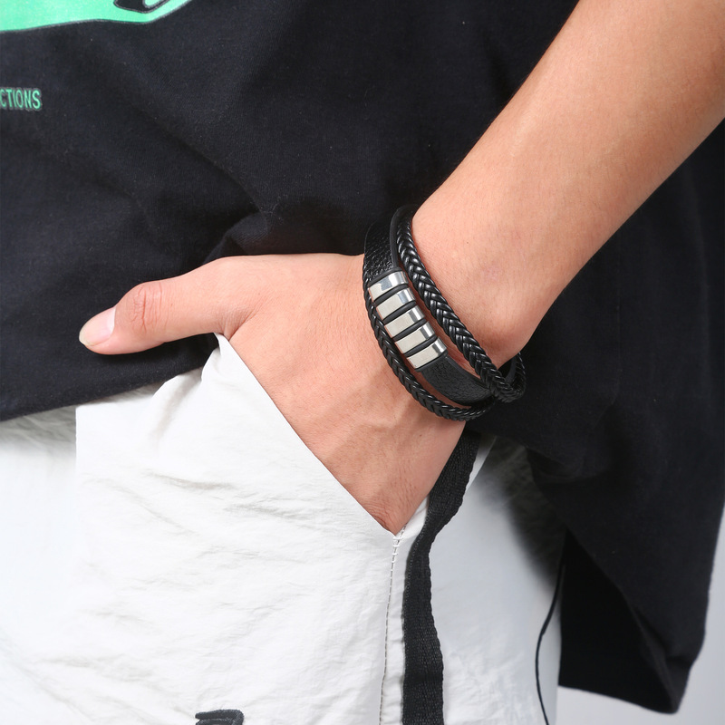 Cross-border Stainless Steel Bracelet Men's PU Leather Alloy Bracelet with Magnetic Buckle Customizable l Print ogo Couple Leather Strap Bracelet Cross-border Stainless Steel Bracelet Men's PU Leather Alloy Bracelet with Magnetic Buckle Customizable l Print ogo Couple Leather Strap Bracelet
