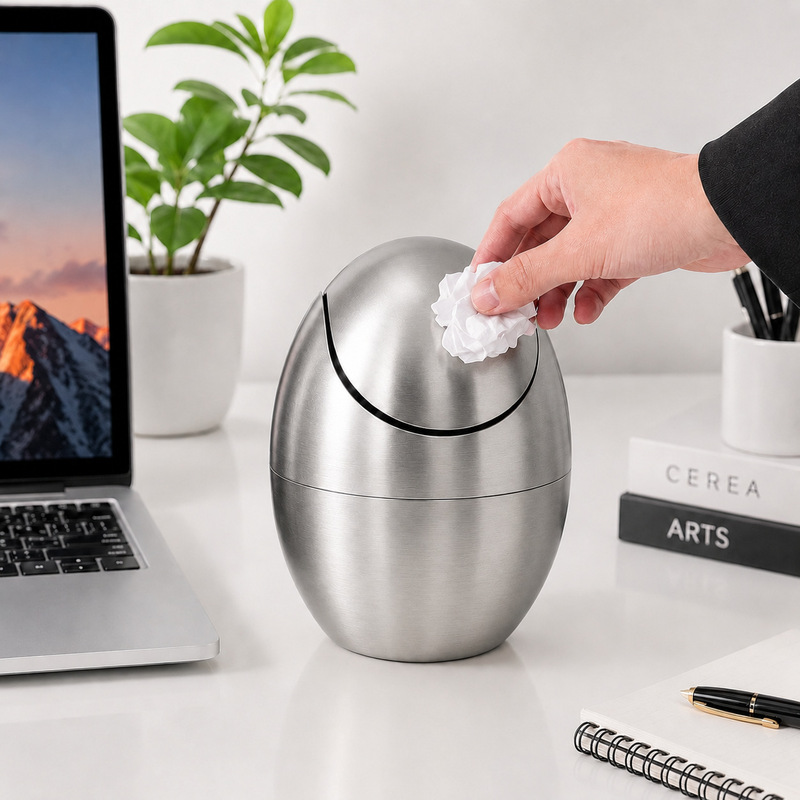 304 Stainless Steel Trash Can Desktop Space Egg Storage Countertop Creative Flip-Top Bedroom Bathroom Small Paper Basket 304 Stainless Steel Trash Can Desktop Space Egg Storage Countertop Creative Flip-Top Bedroom Bathroom Small Paper Basket