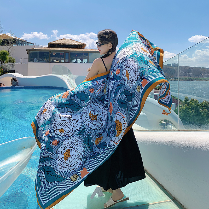 2023 estilo coreano pastoral artística flor algodón y lino sensación seda bufanda viaje protector solar toalla de playa doble uso aire acondicionado chal para mujeres