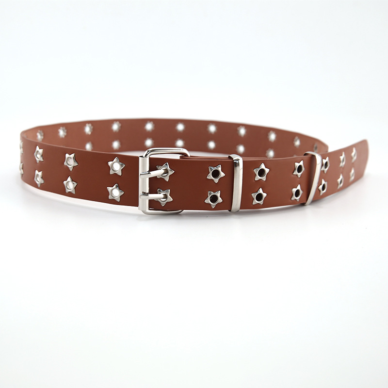 Ceinture à Double boutonnage en forme d'étoile de Style Punk, jean de Style coréen, pantalon décoratif à la mode, ceinture à œillets, cadeau tendance pour hommes_voghion.com