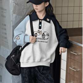 女童卫衣春秋款2025新款中大儿童早秋装洋气POLO领学院风长袖上衣