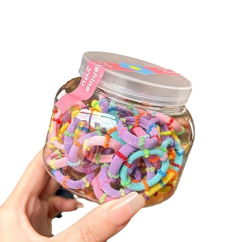 Cabeza de los niños, banda de goma para el cabello de las mujeres no lastiman el cabello de los bebés de bambú de alta elasticidad, 50 anillos para el cabello de las niñas enlatadas