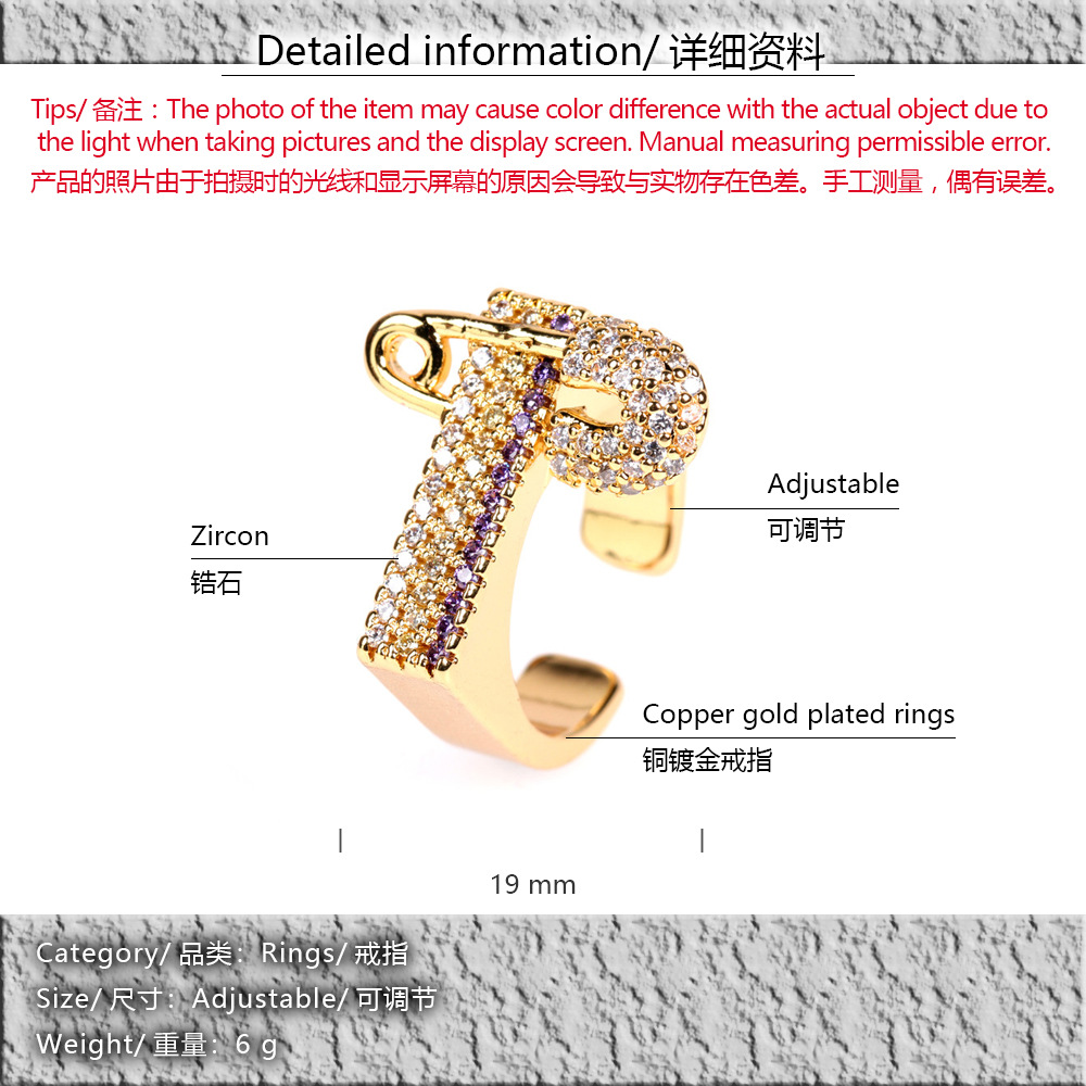 New Diamond Three-color Pin Fashion Open Ring display picture 1