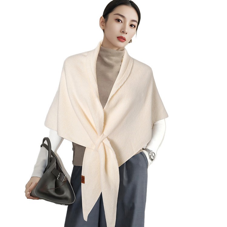 韩系羊毛条纹三角大披肩女保暖加厚外搭针织围巾秋冬服饰外搭坎肩|undefined