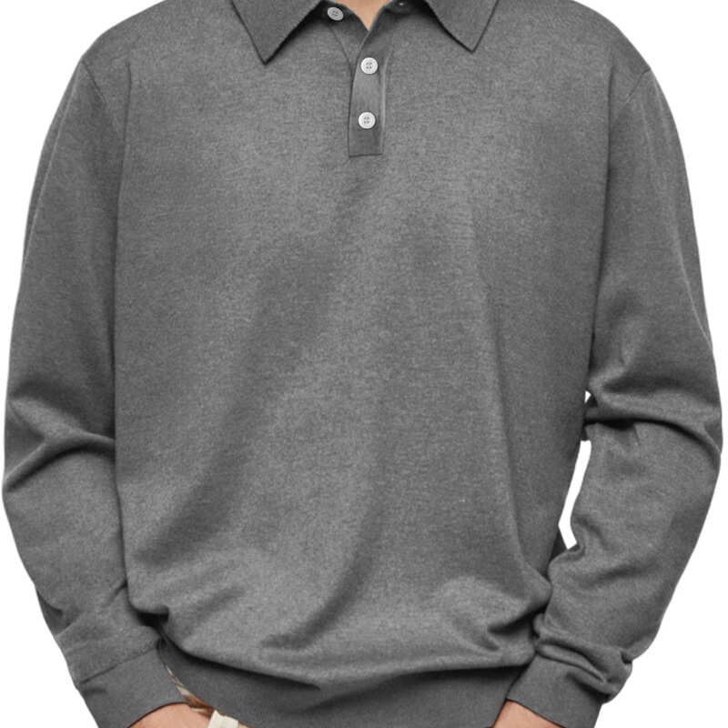 2025 Independent Station Amazon Autumn and Winter Season Velvet Long-Sleeved V Neck Button Men's Casual Top Polo Shirt Gray 2025 Independent Station Amazon Autumn and Winter Season Velvet Long-Sleeved V Neck Button Men's Casual Top Polo Shirt Gray