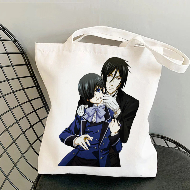 跨境外贸Black Butler动漫印花帆布包原宿单肩时尚手提购物袋现货