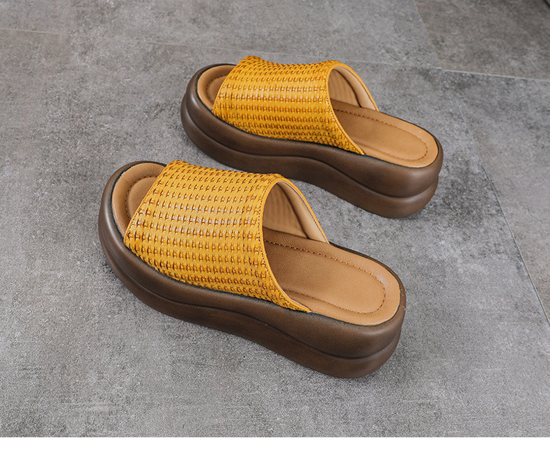 Dép sandal nữ quai chữ V đế dày da bò thật mềm chống trượt — màu nâu chi tiết 15