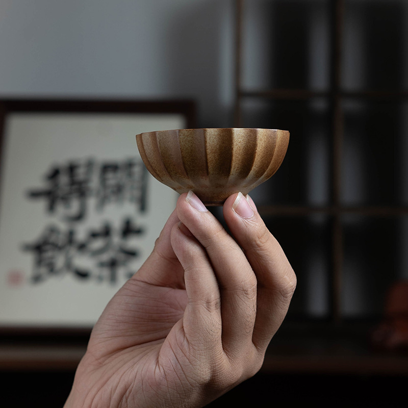 Creative stoneware tea cup kiln change single cup round stove cooking tea handmade tea cup vintage ceramic outdoor household tea ware