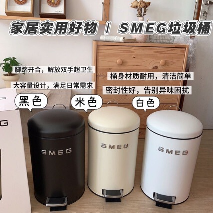 Italy [SMG] Simple Stainless Steel Household Trash Can with Foot Pedal and Lid, 12L Large Capacity, for Living Room and Bedroom