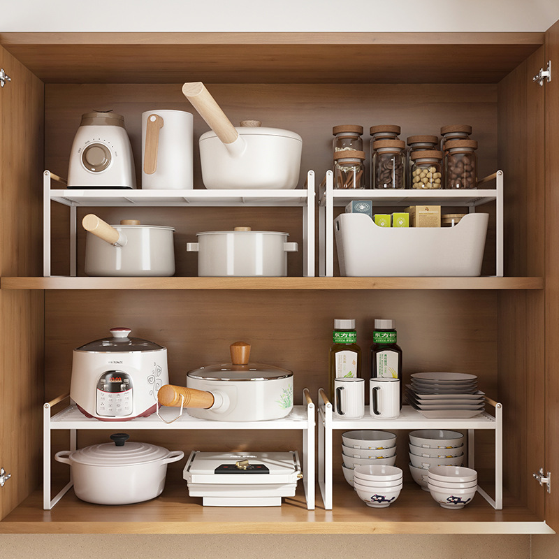 廚房用品櫥柜分層置物架廚房臺面桌面調(diào)料架鍋碗儲物架廚具瀝水架