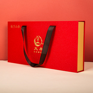 Red Special Paper Hot Stamping Wild Ginseng Packaging Box Custom Satchel Flip Health Care Product Gift Box Holiday Gift Packaging