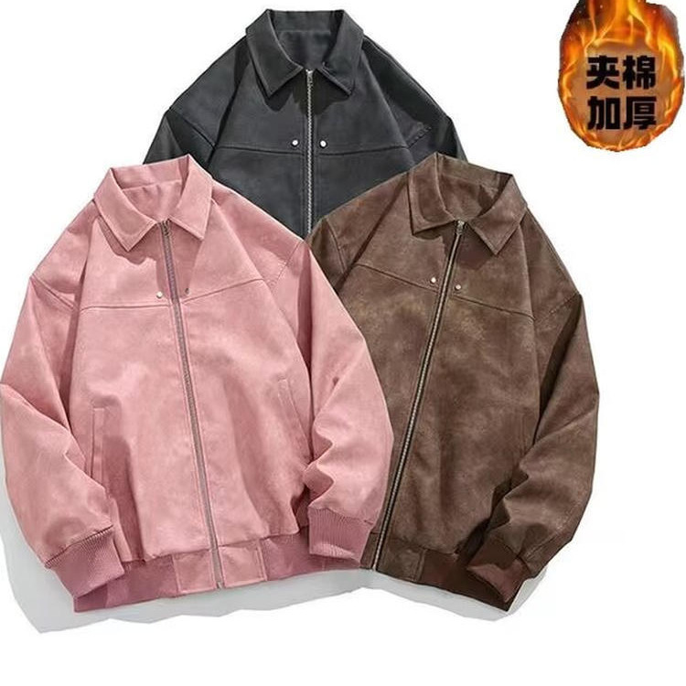 美式复古翻领皮衣外套女秋冬2025新款美拉德高级感情侣夹克棒球服|undefined
