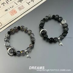 新中国式墨川玄奕文はブレスレットの古風数珠カップルの学生の男女の小さい大衆の軽豪華な手のアクセサリーを遊びます。