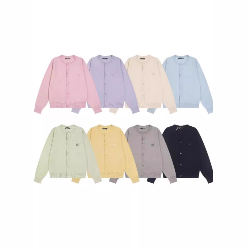 Ac Smiley Face Embroidered Small Square Round Neck Cardigan Jacket Women's Spring & Fall New Top Trendy Brand Knitwear Korean Style Knitwear