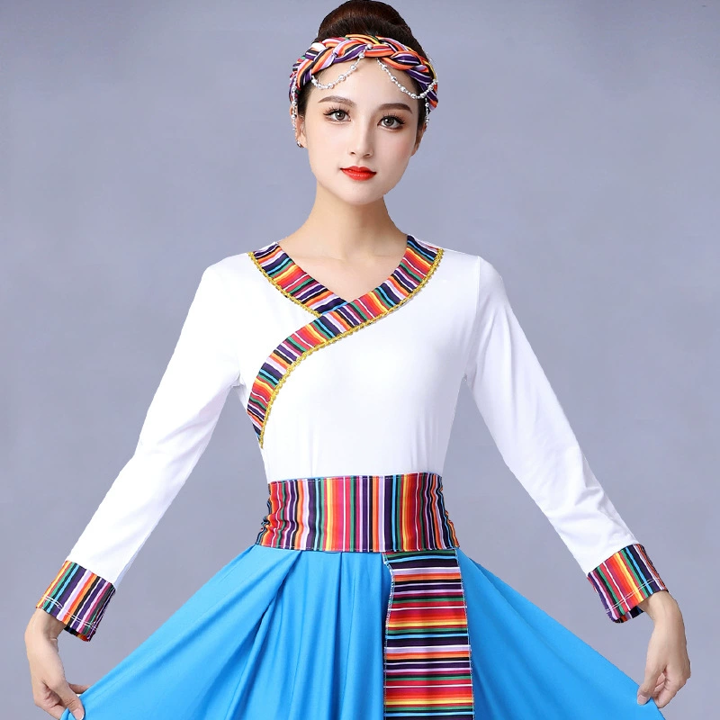 Квадратная танцевальная одежда, Женский Топ, тибетский топ со средним рукавом, молочная шелковая Танцевальная Одежда для танцев среднего и пожилого возраста, практическая одежда