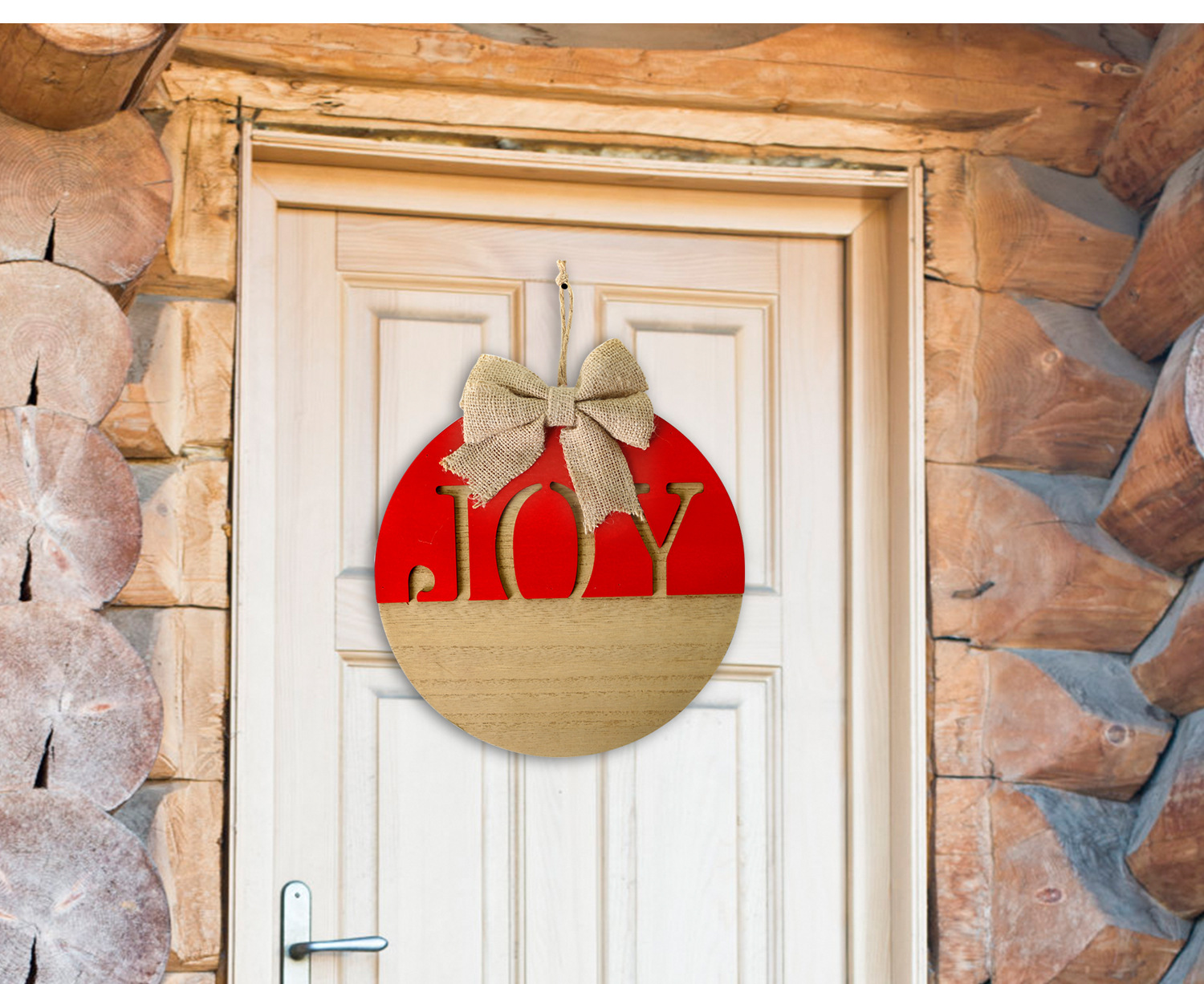 Placa de porta de natal estilo rústico bem-vindo em madeira_voghion.com