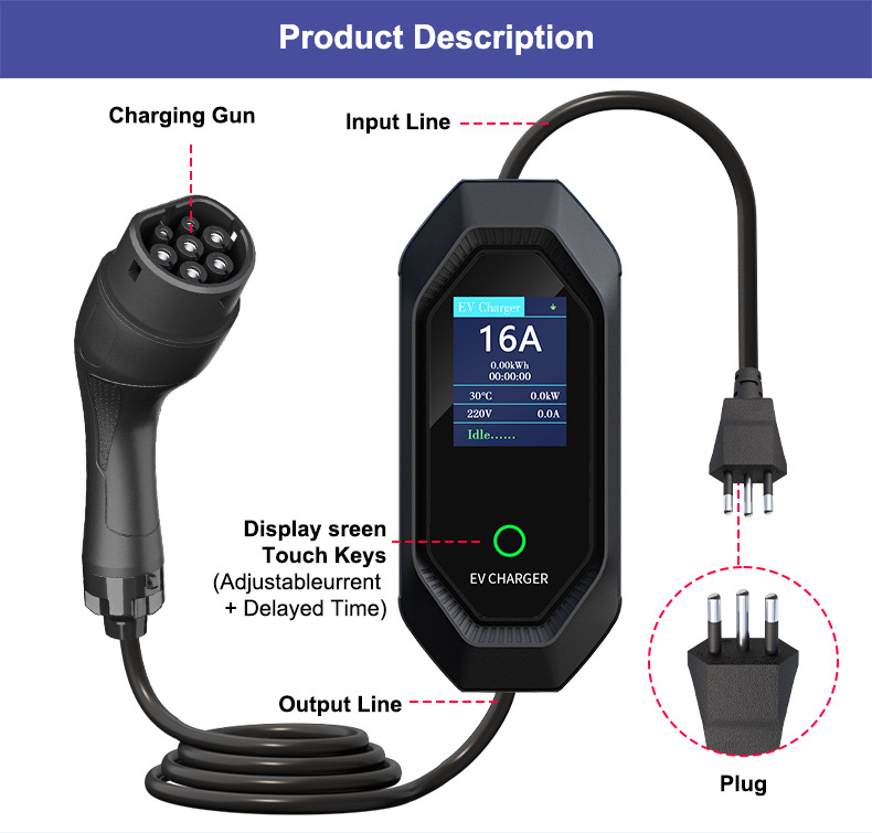 European standard TYPE2 charging station 7KW portable charging gun for Tesla and AITO new energy vehicles