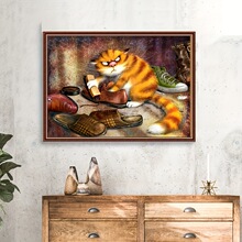 亏本清仓十字绣DIY 擦皮鞋的顽皮猫手工绣客厅玄关卧室刺绣装饰画