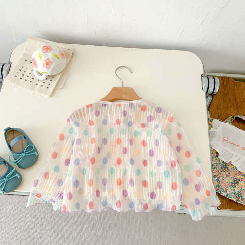 Korean children's clothing  summer clothing children's sun protection clothing girls lightweight rainbow polka dot coat baby girl lace-up cardigan