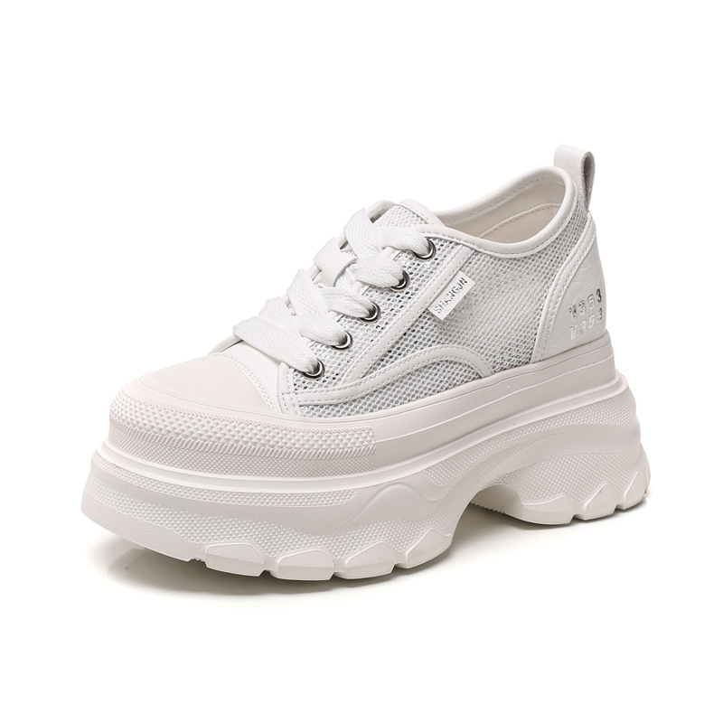 Giày sneaker nữ chunky đế dày mặt lưới thoáng khí, tăng chiều cao bên trong — Màu trắng