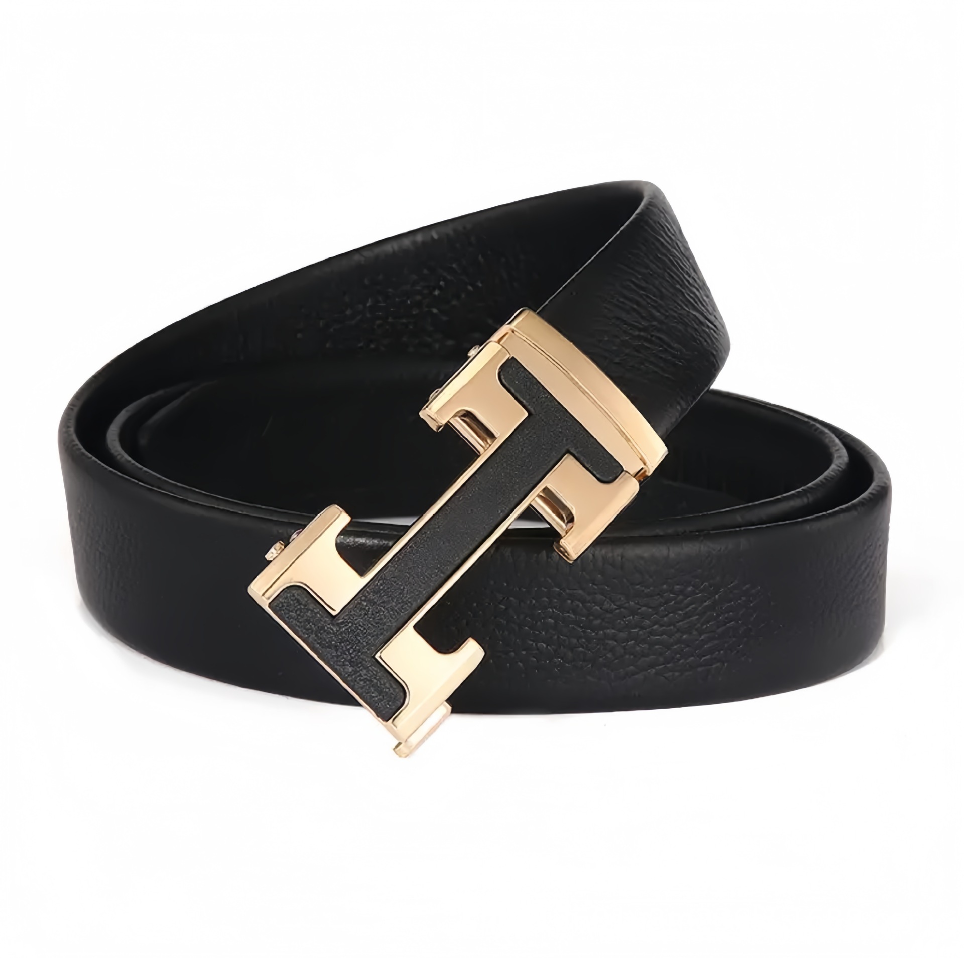 Top-grain Leather Men's Belt with H Buckle Genuine Cowhide Automatic Buckle Youth Simple Fashion Waistband