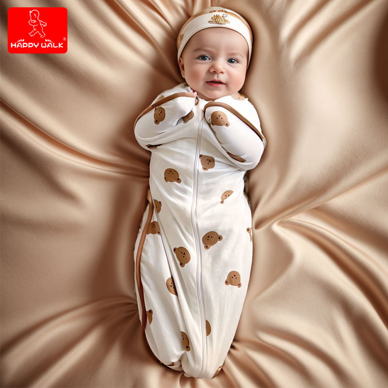 Newborn Baby Surrender-Style Anti-Startle Bear Sleeping Bag, Spring, Autumn and Summer Models, Baby Sleeping Swaddle, Suitable for All Seasons