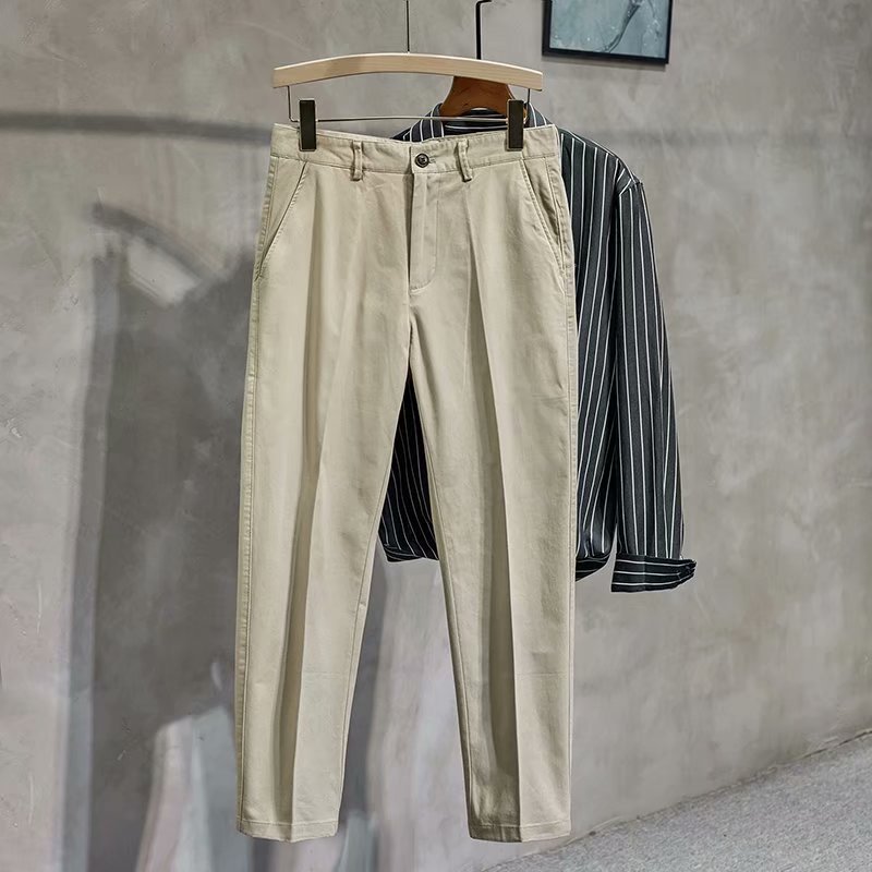 Tide brand summer thin cotton nine pants men's solid color casual suit trousers Korean version of the tapered tidal long pants tide