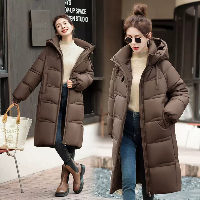 棉服女过膝长款2025年冬季外贸韩版宽松加厚棉衣抗寒大码棉袄外套