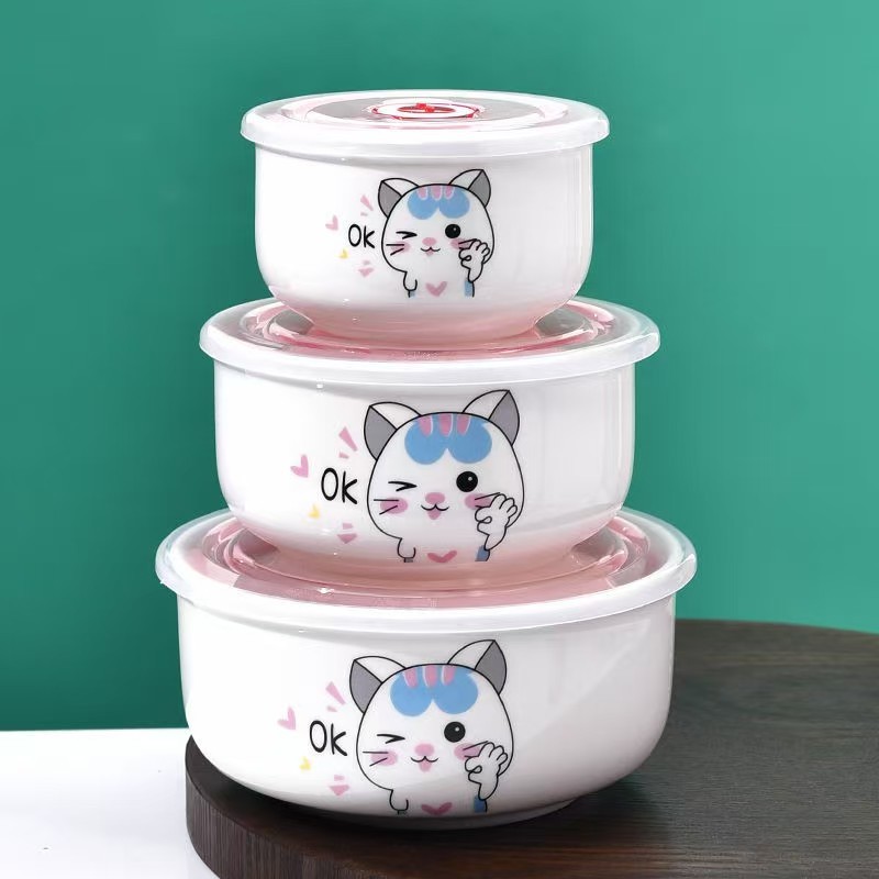 [Múltiples opcionales] tazón de cerámica fresca bolos de fideos con cubierta de almuerzo caja de almuerzo bolos de sellado horno de microondas cubierta doméstica