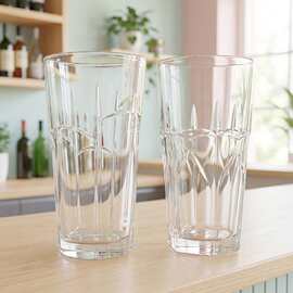 刻花玻璃杯家用喝水杯子早餐牛奶杯餐厅冷饮果汁杯酒吧微醺啤酒杯