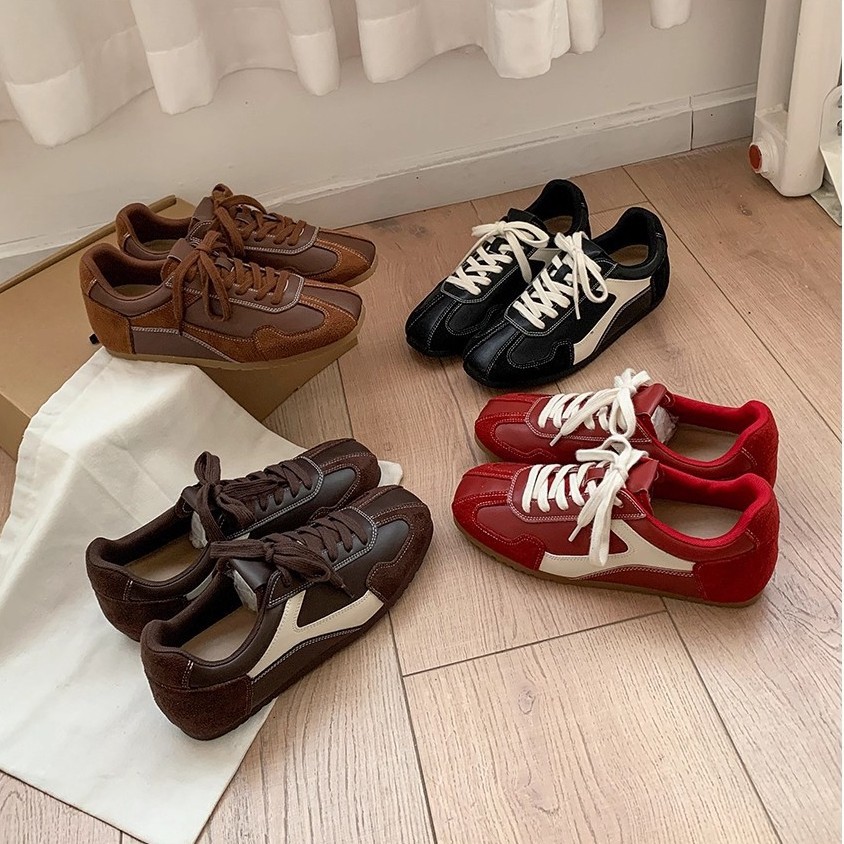 Sheepskin Version! Lace-Up Color-Blocked Inner Heightening Moral Training Shoes for Women 2025 New Retro Versatile Forrest Gump Shoes for Women