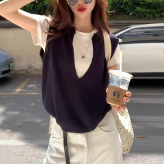 假两件短袖针织衫t恤女大码夏季胖mm冰丝薄款宽松显瘦上衣