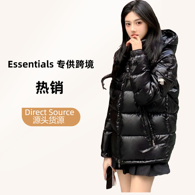 Cross-Border Hit Mon Style down Jacket Maya down Jacket with Shiny Finish, Stand-Up Collar, Windproof, Unisex, with Hood