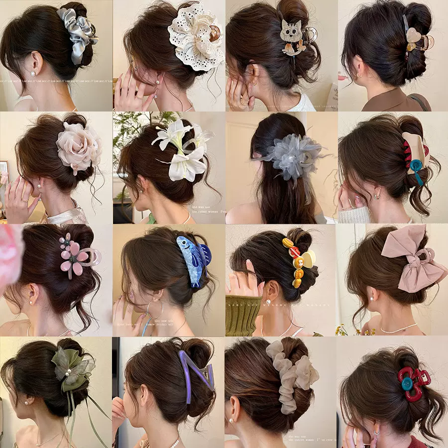 韩系花朵发夹女夹子卡通度假风抓夹鲨鱼夹大号高级感发量多头饰品