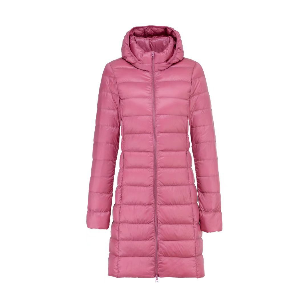 Invierno de mediana edad y ancianos de mediana edad, madre de longitud media, chaqueta de plumón ligera de gran tamaño, gorra extraíble y chaqueta de invierno de gran tamaño