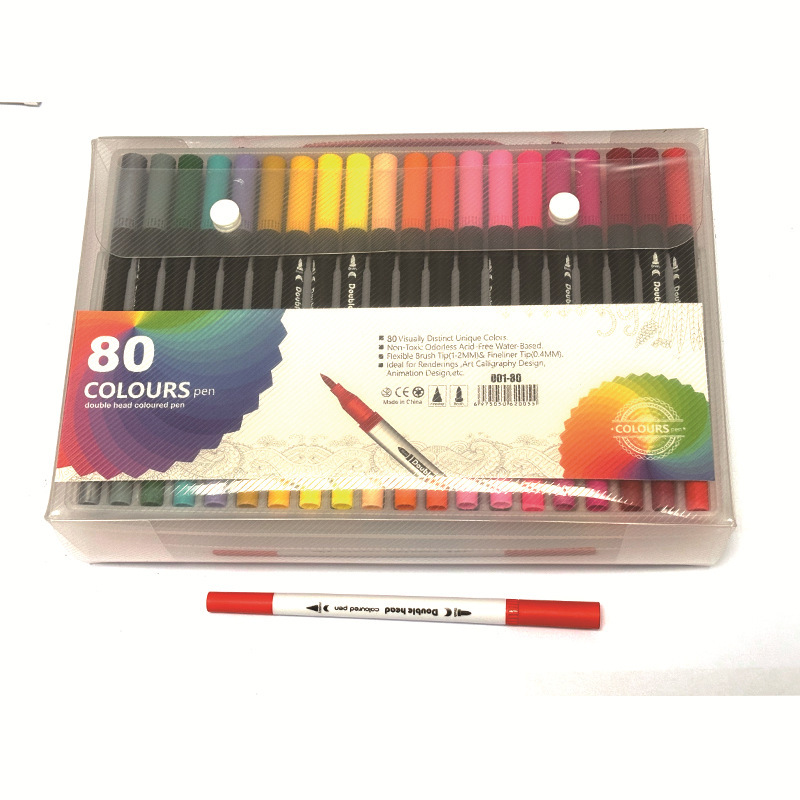 ダブルヘッド水彩ペンセット折りたたみ子供絵画120色エコ水洗い可能学生アート水彩ペンソフトヘッド|undefined